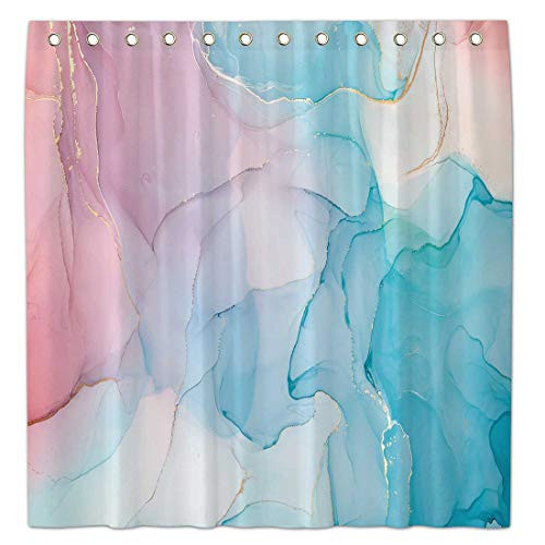 Allenjoy 72x72 Inch Pastel Abstract Stall Shower Curtains for Bathroom Sets Pink and Blue Art Home Bath Decors Decoration Customizable Durable Waterproof Fabric Machine Washable Curtains with 12 Hooks