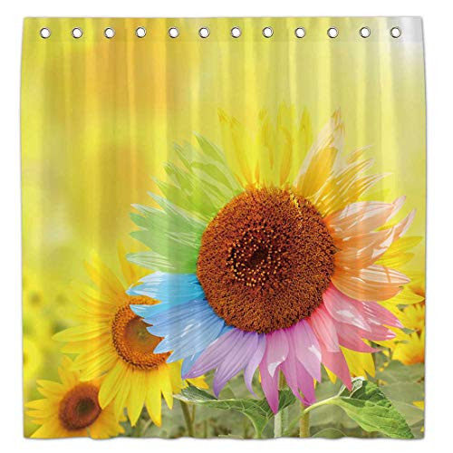Allenjoy 72x72 Inch Sunflower Shower Curtains for Bathroom Sets Summer Yellow Flowers Home Bath Bathtub Decors Decoration Customizable Durable Waterproof Fabric Machine Washable Curtains with 12 Hooks
