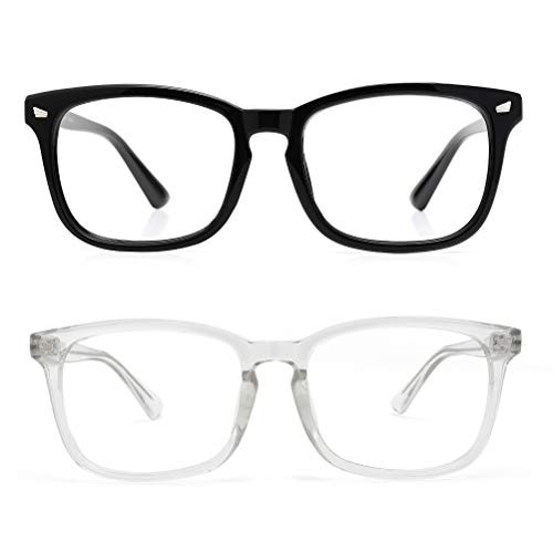 Cyxus Blue Light Blocking Glasses Square Computer Eyewear Clear Lens Eyeglasses Frame (Black & Transparent)