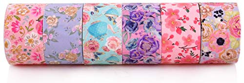 6 Rolls Gold Foil Floral Washi Tape Set,25mm Wide Colored Masking Tape,Decorative Flowers Tape for Craft,Scrapbook,Bullet Journal,DIY,Gift Wrapping