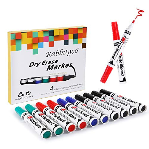 rabbitgoo Dry Erase Markers Assorted Colors, 10-Count, Low Odor, Bullet Tip, Whiteboard Markers for Kids, Erasable Markers for Dry Erase Wall Calendar, Comfortable Grip & Vivid Lines for Home Office