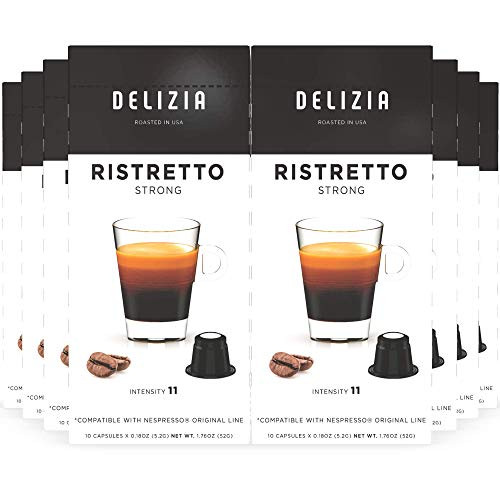 Delizia Coffee, Ristretto Italiano Pods, Nespresso Capsules Compatible with OriginalLine Machines, Dark Roast Espresso, Strong Intensity 11 (80 Count)