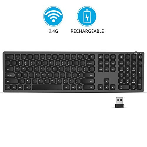 USB Wireless Keyboard, seenda 2.4GHz Rechargeable Compact Full-Size Keyboard with Numeric Keypad for Computer, Desktop, PC, Laptop, Surface, Smart TV and Windows 10/8/ 7 (Black and Grey)
