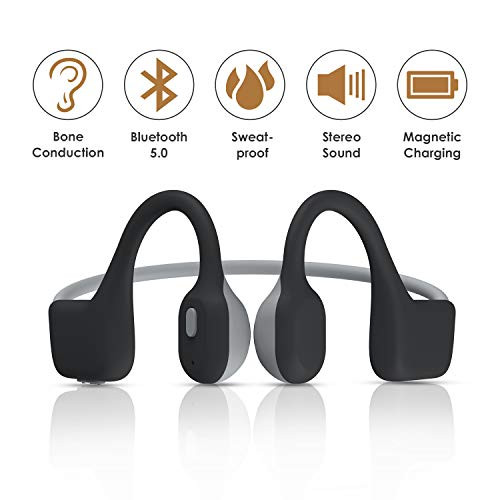 Bone Conduction Headphones Bluetooth 5.0 Wireless Earbuds HiFi Stereo with Mic Lightweight Open-Ear IPX6 Waterproof Sports Bone Conduction Earphones for Running Sports Fitness Driving Cycling (Black)