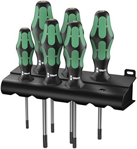 Wera 05138250001 Kraftform Plus 367/6 Torx BO Safety Screwdriver Set and Rack, With Bore Hole, 6-Piece