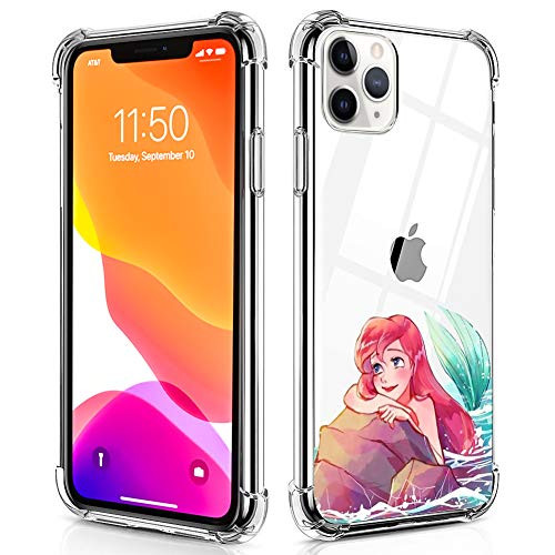 DISNEY COLLECTION iPhone 11 Pro Max Case Clear 6.5 Inch 2019 Little Mermaid Ariel Disney Design Hybrid TPU + PC Shock Absorption Anti Scratch Transparent Protective Case for iPhone 11 Pro Max