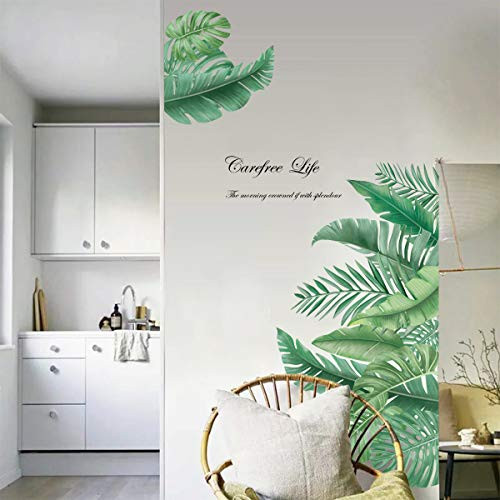 decalmile Giant Green Leaves Wall Decals Palm Tree Leaf Plants Wall Stickers Bedroom Living Room TV Wall Door Decor