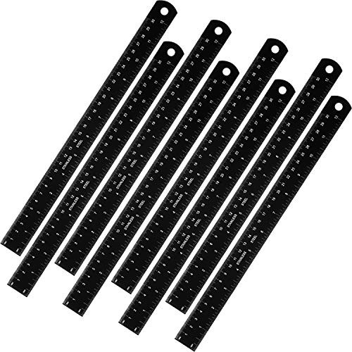 8 Packs of 12 Inch Ruler Stainless Steel Ruler Metal Ruler School Student Rulers with Conversion Table and Bilateral Scale (Black)