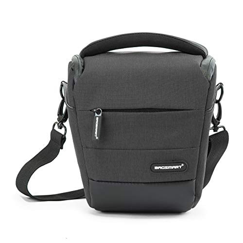 BAGSMART Compact Camera Shoulder Bag Holster Camera Case with Rain Cover for SLR DSLR, Lenses, Cables (Grey)
