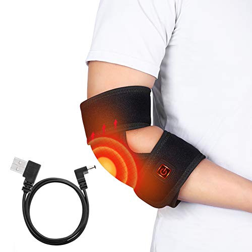 Elbow Heating Wrap, Heated Elbow Brace Heat Cold Therapy for Arm Elbow Joint with 3 Level Temperature and 4 Feet USB Cable for Sprained Elbows, Tendonitis, Arthritis Pain Relief ?Not Rechargeable)