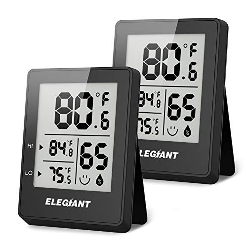 ELEGIANT Digital Hygrometer (2 Pack), Humidity Gauge Mini Indoor Thermometer Accurate Temperature and Humidity Monitor Baby Room Thermometer with Comfort Indicator for Home, Office, Greenhouse, Black
