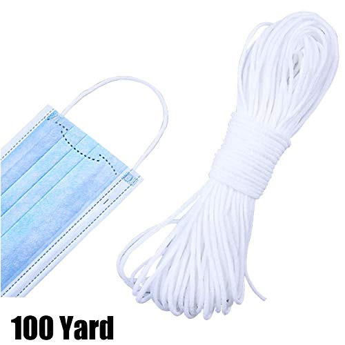 100 Yard 1/8 inch Elastic for Sewing 3mm White Wide Round Band Soft Strap String Elastic Cord Sewing Mask Stretchy Ear Tie Rope Handmade