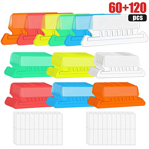 File Folder Tabs, 60 Sets Multicolor Hanging File Folder Tabs with 120 Sets Inserts for Hanging Folders, 2 Inch Clear Plastic Hanging File Tabs for Quick Identification