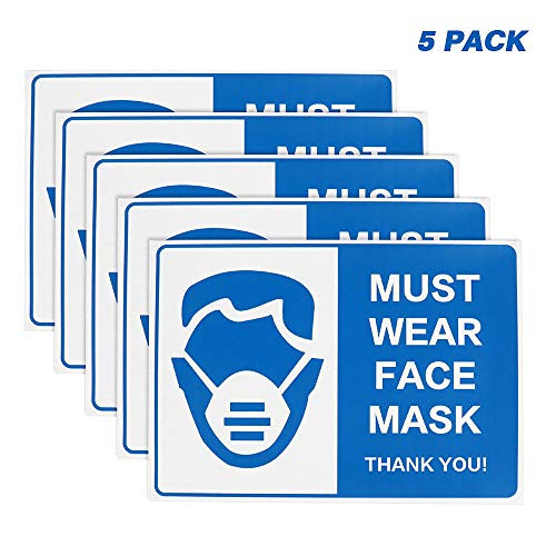 Face Covering Required Sign - Social Distancing Sign - Maintain Social Distance Poster Adhesive Removable Wall Stickers - 5 Pack Cover Your Face Wall Decals - Waterproof Vinyl Stickers (10" x 7")