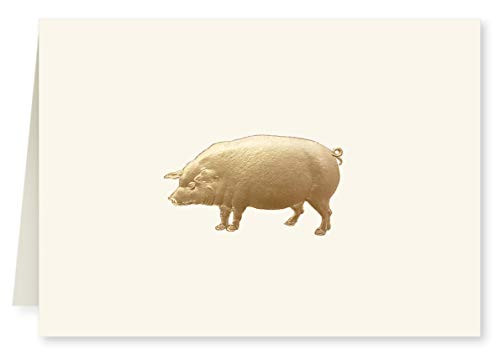 Faux Designs Pig Foil Embossed Blank Folded Card Set of 10
