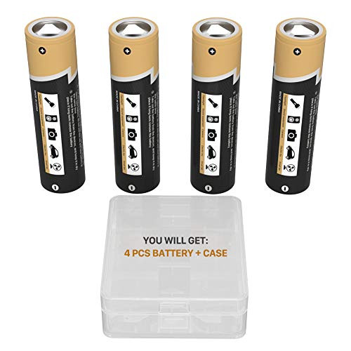 LCLEBM 4 Pack of 3400mAh 3.7V Battery for Flat Top,18-65-0 Size Rechargeable, Batteries with Storage Holder Case for Fan Spotlight Flashlight