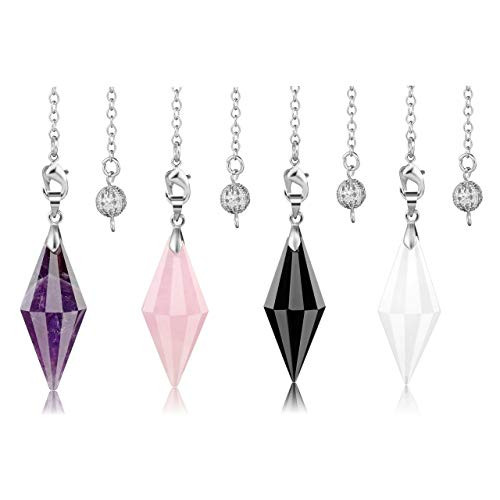 CrystalTears Natural Reiki Healing Crystal Dowsing Pendulum 12 Facet Gemstone Point Pendent Pendulum for Divination Wicca Balancing Meditation