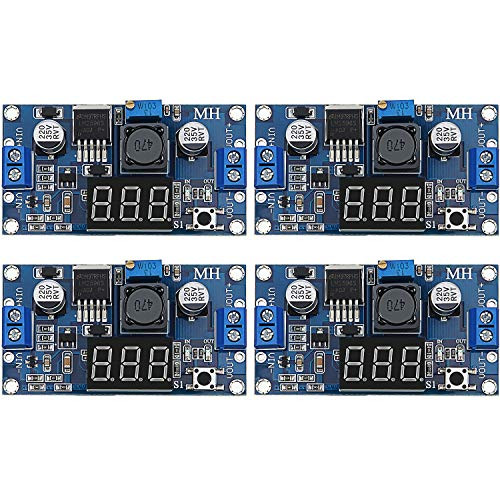 4 Pieces Adjustable LM2596S DC-DC Buck Converter Reduced Voltage Regulator Power Module 36V 24V 12V to 5V 2A Voltage Stabilizer with Digital Voltmeter Display