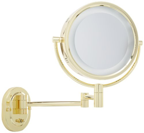 Jerdon HL65G 8-Inch Lighted Wall Mount Makeup Mirror with 5x Magnification, Bright Brass Finish Jerdon HL65G 8-Inch Lighted Wall Mount Makeup Mirror with 5x Magnification, Bright Brass Finish