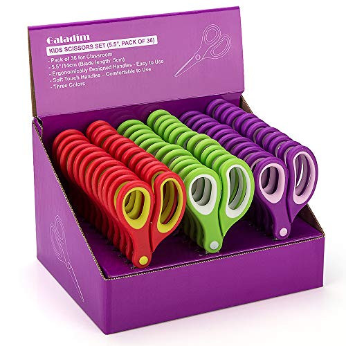 Galadim Kids Scissors (36 Count Teacher Pack, Pointed-tip, 5.5 Inch) - 5.5 Soft Touch Pointed School Student Scissors Shears GD-016-P-K (Pack of 36)