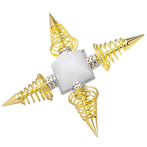 mookaitedecor Rock Quartz Pyramid Healing Crystal Stone Energy Generator with 4 Spiral Copper Points for Reiki Balancing Meditation, Gold Plated mookaitedecor Rock Quartz Pyramid Healing Crystal Stone Energy Generator with 4 Spiral Copper Points for Reiki Balancing Meditation, Gold Plated