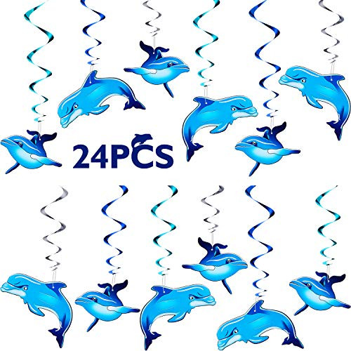 24 Pieces Dolphin Party Dangling Swirls Dolphin Hanging Swirls Dolphin Ceiling Whirls Decorations for Baby Showers Birthday Party Ocean Themed Party Supplies