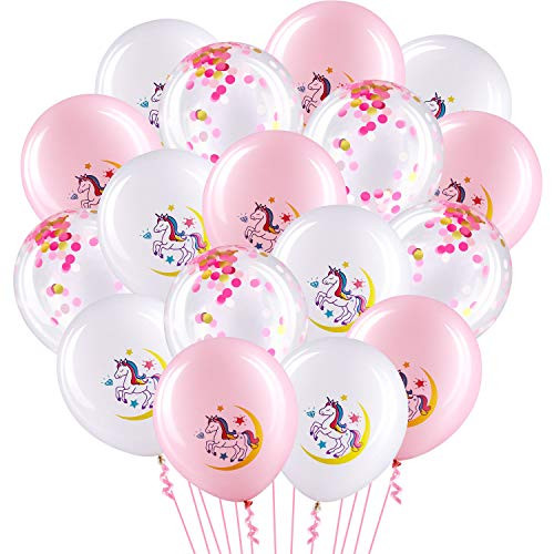 48 Pieces Unicorn Balloons Set White Pink Latex Unicorn Birthday Party Balloons and Gold Rose Pink Confetti Balloons for Unicorn Theme Party Baby Shower Wedding Festival Party Decorations
