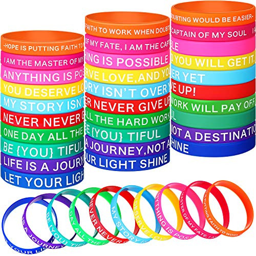 Gejoy 40 Pieces Motivational Silicone Wristbands Rubber Inspirational Quote Bracelets Colored Stretch Wristbands for Men Women Teens, 10 Styles (Motivational Style)