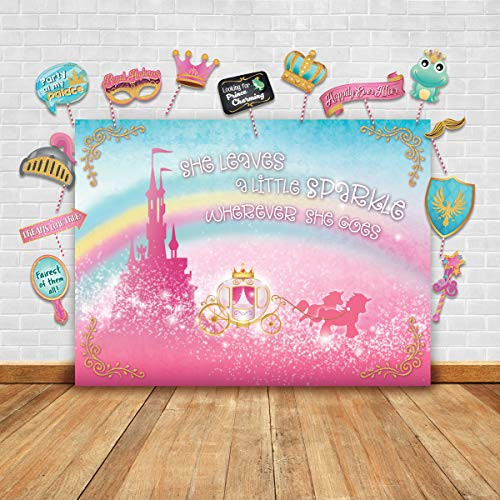 Sparkly Gold Royal Princess Theme Photography Backdrop and Studio Props DIY Kit. Great as Photo Booth Background Rainbow Pink Castle Birthday Party Supplies and Fairytale Baby Shower Decorations