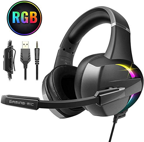 Beexcellent Gaming Headset, PS4 Xbox One Headset with Stereo Bass Surround Sound, Gaming Headphones with Noise Canceling Mic for PS4 Xbox One PC Laptop Mac - RGB LED Light