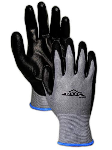 MAGID GP12911 ROC Glove with Black Polyurethane Palm Coating, 11", Grey  (12 Pair)
