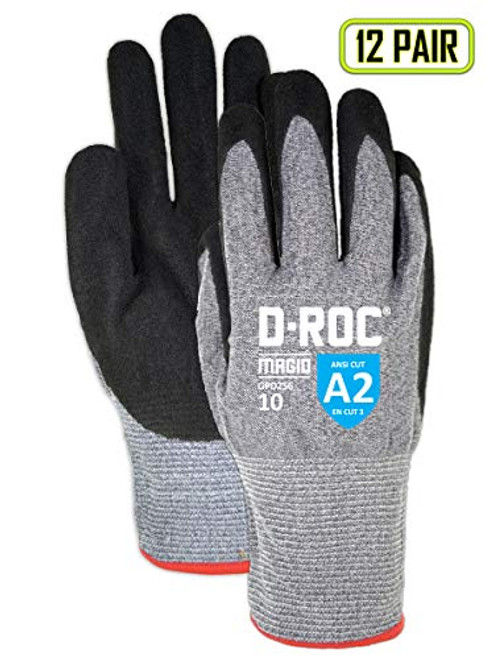 Magid D-ROC Hyperon GPD256 Foam Nitrile Palm Coated Work Gloves  Cut Level A2 (12 Pair), 11/XXL, HEATHER GREY