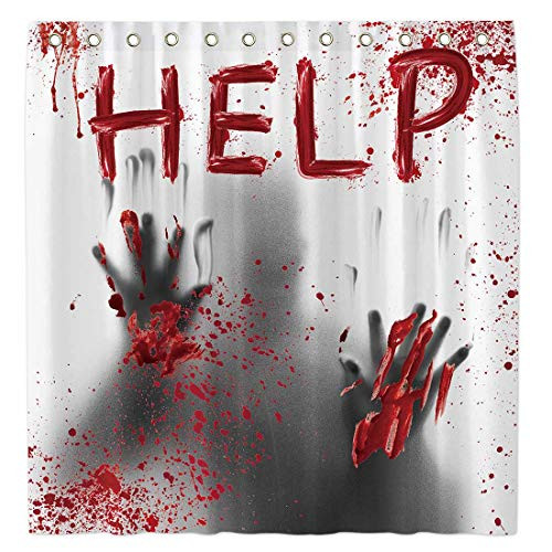 Allenjoy 72x72 Inch Halloween Help Me Bloody Hands Shower Curtain for Bathroom Sets Scary Home Bath Decor Decoration Customizable Durable Waterproof Fabric Machine Washable Curtains with 12 Hooks