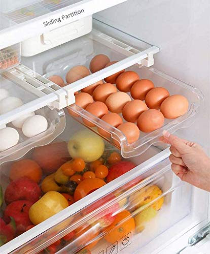 HapiLeap Refrigerator Organizer Drawer for Eggs, Pull Out Fridge Drawer Organizers Fridge Shelf Holder Storage Box (Eggs Drawer)