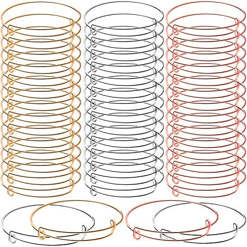 Expandable Bangle Bracelets Adjustable Wire Blank Bangles Metal Bracelets for DIY Jewelry Making (60 Pieces)