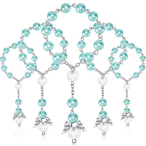 30 Pieces Baptism Rosary Acrylic Rosary Beads Mini Rosaries with Angel for The First Communion Baptism Party Favors (Blue Gold)