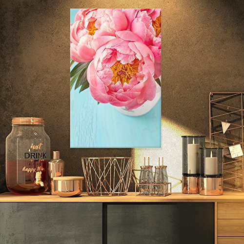 Design Art Bunch of Light Pink Peony Flowers - Floral Canvas Art Print - 16x32