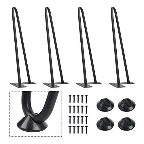 SMARTSTANDARD 12 Inch Heavy Duty Hairpin Furniture Legs, Metal Home DIY Projects for Nightstand, Coffee Table, Desk, etc with Rubber Floor Protectors Black 4PCS