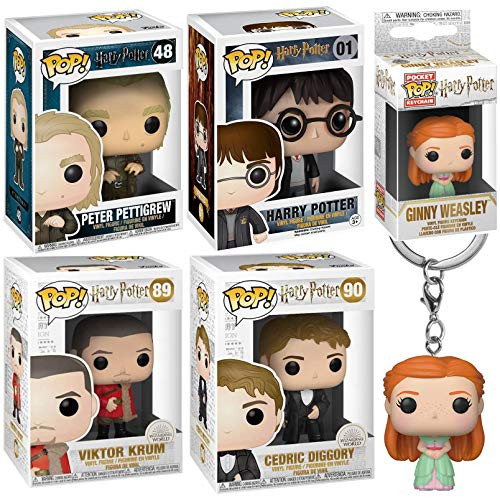 Wormtail Harry Potter Pop! Figures Peter Pettigrew Characters Vinyl Bundled with Yule Ball Ginny Backpack Hanger Keychain + Cedric Diggory + Victor Krum + Wizard with Wand 5 Items