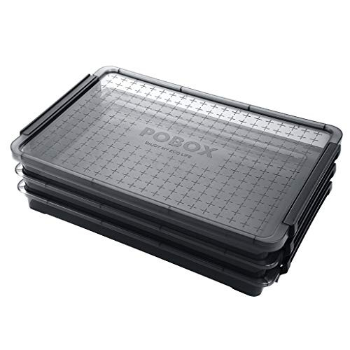 Hipiwe 3 Deck Clear A4 File Box - Stackable Portable Project Case, Desk File Container Holder, Office School Supplies Documents Paper Organizer Plastic Magazine Storage Box, Grey