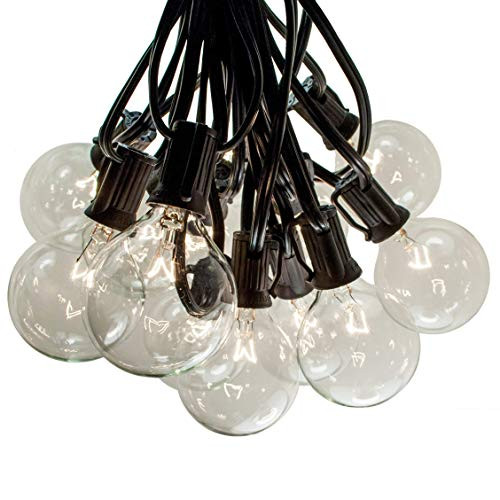 50 Foot G50 Globe Patio String Lights (Black Wire) with 2 Inch Clear Bulbs for Outdoor String Lighting