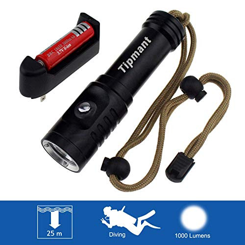 Tipmant CREE XM-L2 LED S1000 Lumens Diving Flashlights Cuba 25 m Waterproof Underwater Lamp Light Torch with 1 x 18650 Battery and Charger