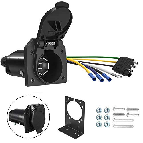 Kohree 4 Way Flat to 7 Way Round Blade Trailer Adapter Plug End 4 pin to 7 pin Electrical Connector with Mounting Bracket for RV, Truck, Car