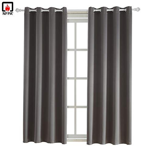 BEGOODTEX Inherent Flame Fire Retardant Blackout Curtain, Grey, 52W by 84L inch, 1 Panel