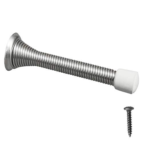 10 Pack Satin Nickel Spring Door Stops - 3 ¼ Inch Heavy Duty Door Stop - Traditional Spring Door Stop Satin Nickel w/Rubber Bumper