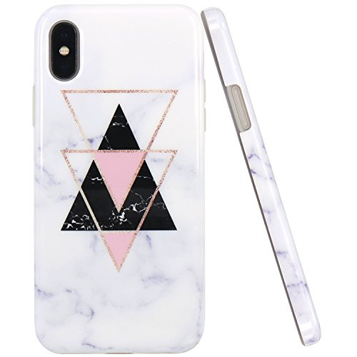 iPhone X Case, JAHOLAN Geometry Triangles Marble Design Clear Bumper Glossy TPU Soft Rubber Silicone Cover Phone Case for Apple iPhone X