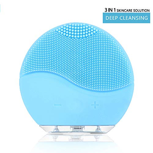 Facial Cleansing Brush, Sonic Vibration Facial Brush, Waterproof Face Brush for Deep Cleaning, Gentle Exfoliating, Blackhead Removing and Massaging (Blue)