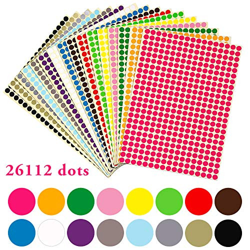 26656 pcs 1/4" Round Color Coding Circle Dot Labels, 16 Colors