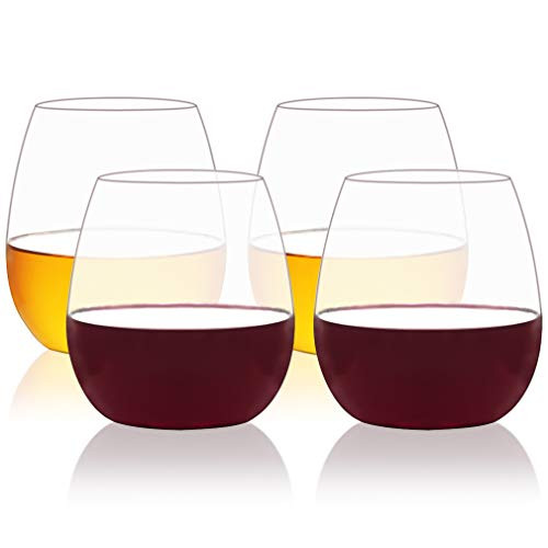 MICHLEY 18oz Red White Stemless Wine Glasses Tritan Plastic-Shatterproof Drinking Tumbler, Dishwasher Safe Drinkware for Parties Camping, Set of 4