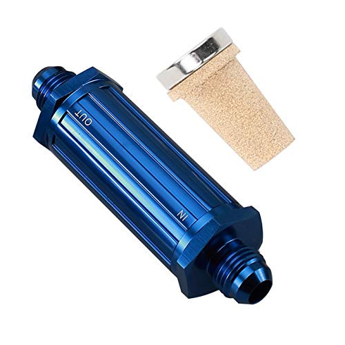 AC PERFORMANCE Blue Aluminum AN6 Billet Inlet Fuel Filter Element, In/Out -6 AN, 30 Micron Insert, Inline Fuel Filter Fitting Adapter, Full Length 92.68 mm